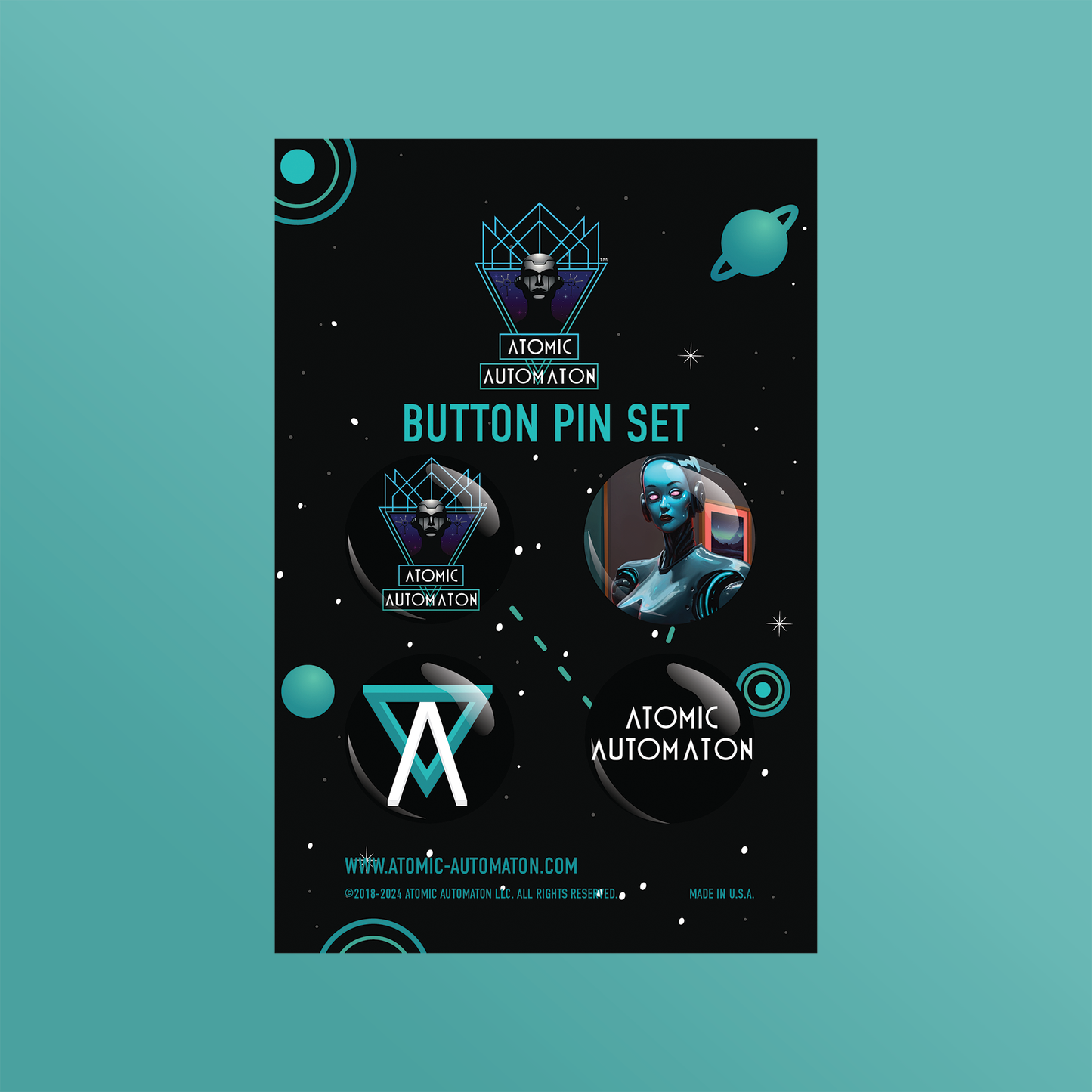 Atomic Automaton Branded Core Pinback Button Set